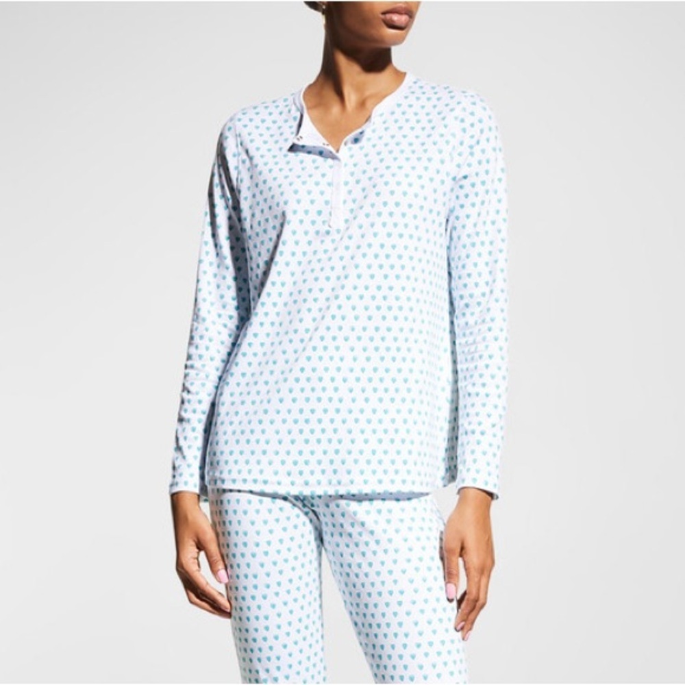 Roller Rabbit pajamas mint hearts print henley top long sleeve pima cotton